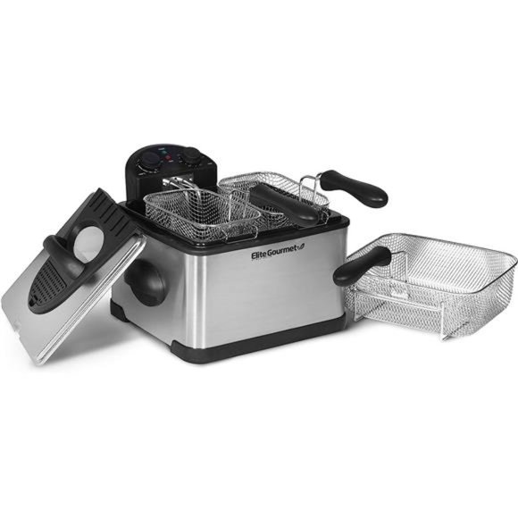 Elite Gourmet Electric Immersion Deep Fryer 3-Basket, 1700-Watt, Stainless Steel - Picture 1 of 5